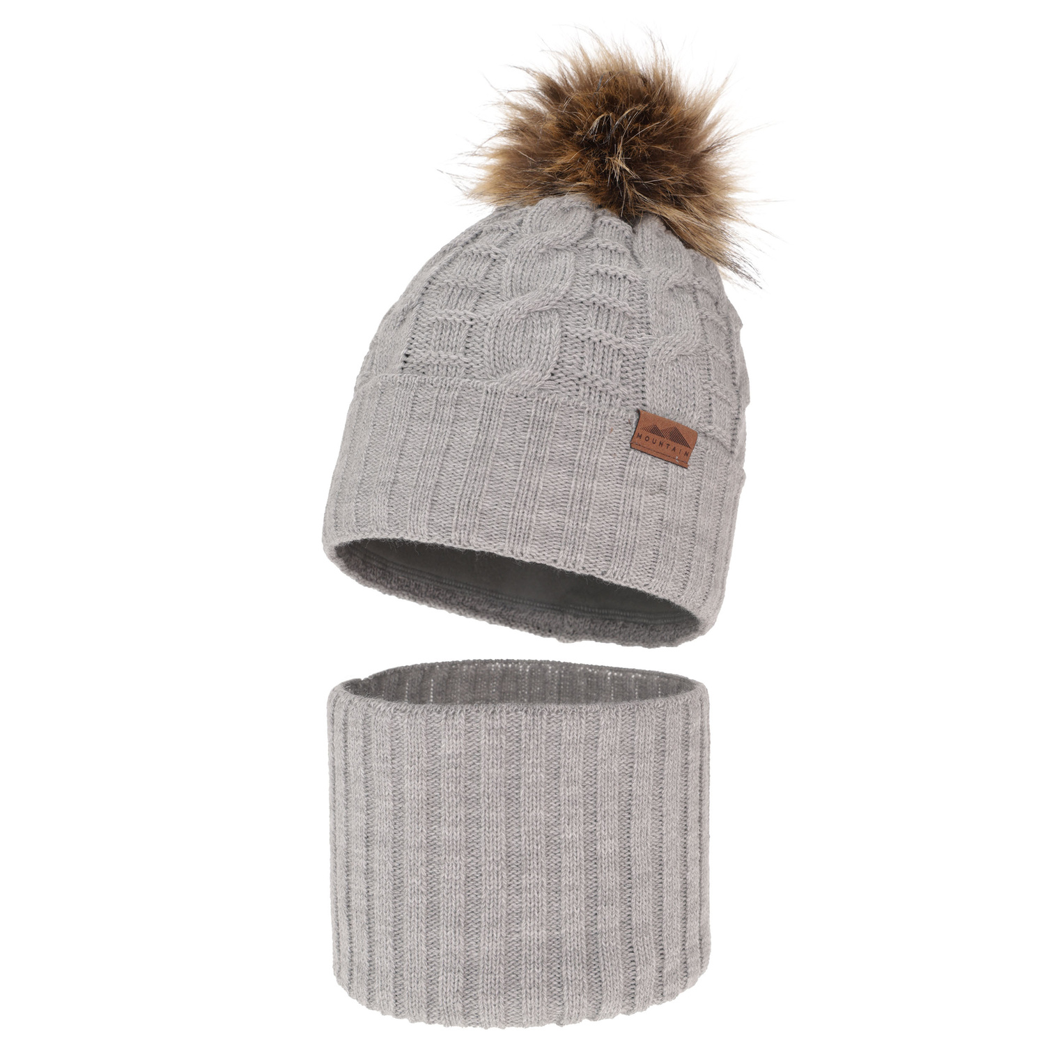 Jongens winter set, lichtgrijs, met garen pompon, Cent