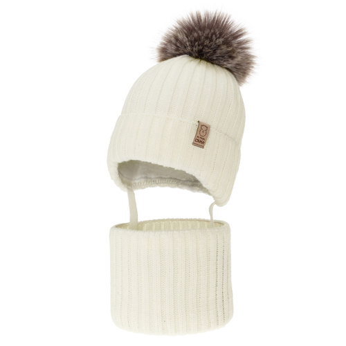 Meisjes winter set, kremowy, met garen pompon, Abigail