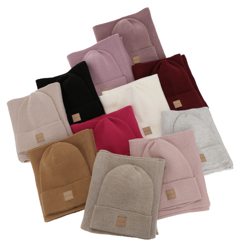 Dames winter set muts en sjaal, roze, Nathalie