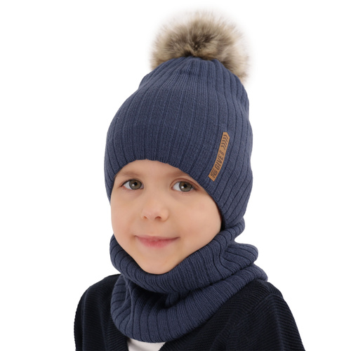 Jongens winter set, blauw, met garen pompon, Kalen