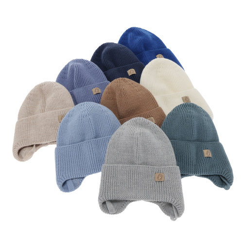 Poikien talvi/syys/kevät pipo, beige, 100% merinovilla, nauhoilla, Bakadi