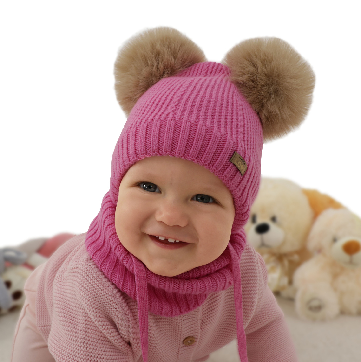 Tyttöjen pipo ja kauluri, talvi setti, violetti, 100% merinovillaa, vuorattu villafleeceellä, Lumia