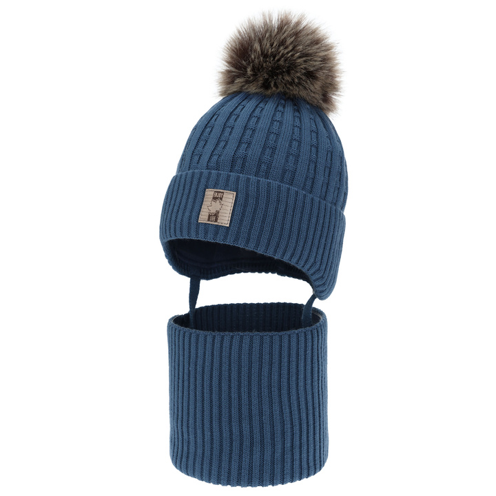 Jongens winter set, blauw, met garen pompon, Fiamanto