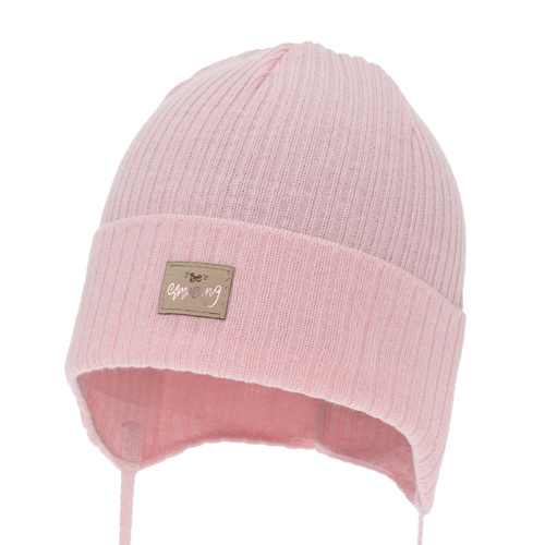 Tyttöjen syys/kevät pipo, vaaleanpunainen, nauhoilla, puuvillalla, Tindra