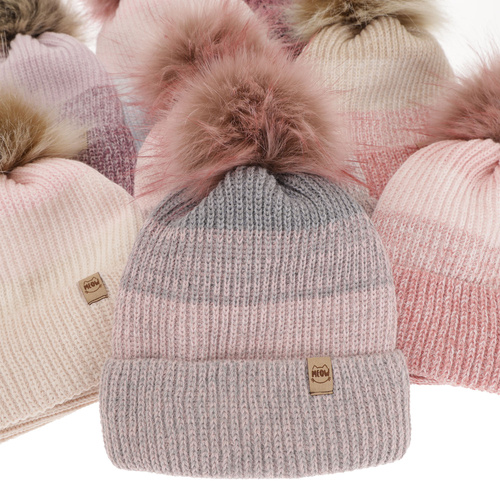 Meisjes winter set, grijs, met garen pompon, Gimena