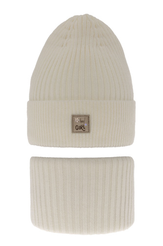 Meisjes winter set muts en buissjaal, kremowy, Georgina