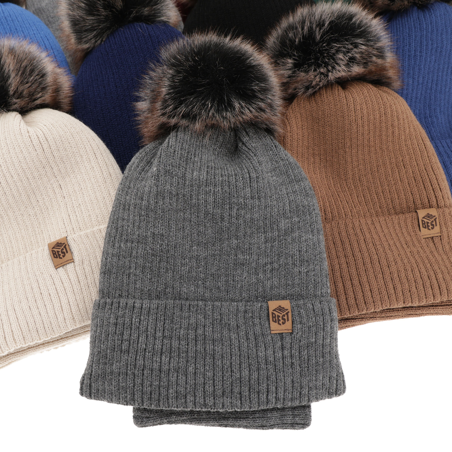 Jongens winter set, grijs, met garen pompon, Wizar