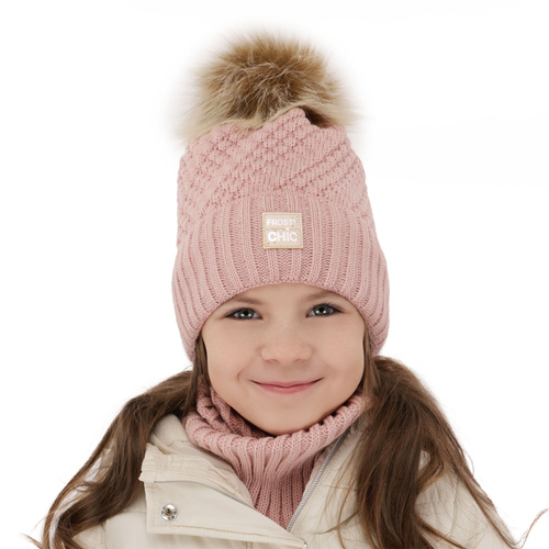 Meisjes winter set, kremowy, met garen pompon, Alena