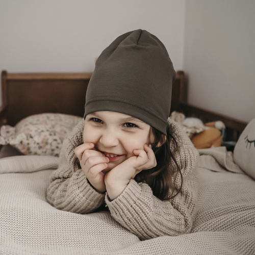 Meisjes herfst/lente set muts en buissjaal, amarant, katoen, Hazelka