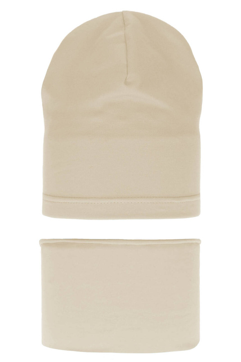 Meisjes herfst/lente set muts en buissjaal, beige, katoenen, Hazelka