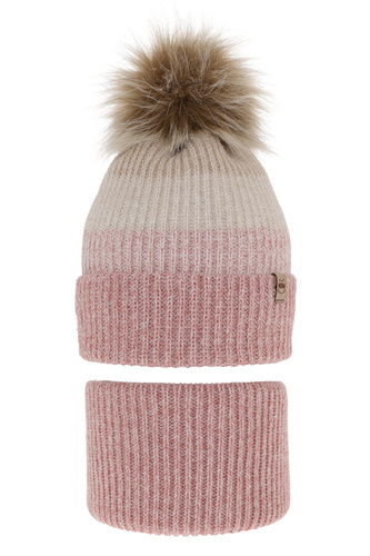Meisjes winter set, roze, met garen pompon, Gimena