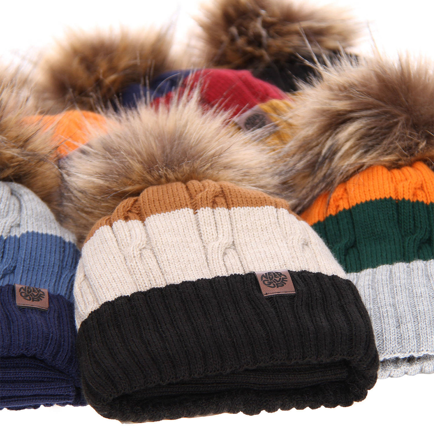 Jongens winter set, oranje, met garen pompon, Karmel