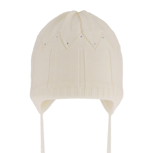 Meisjes herfst/lente muts, kremowa, met bindkoorden, Mercja