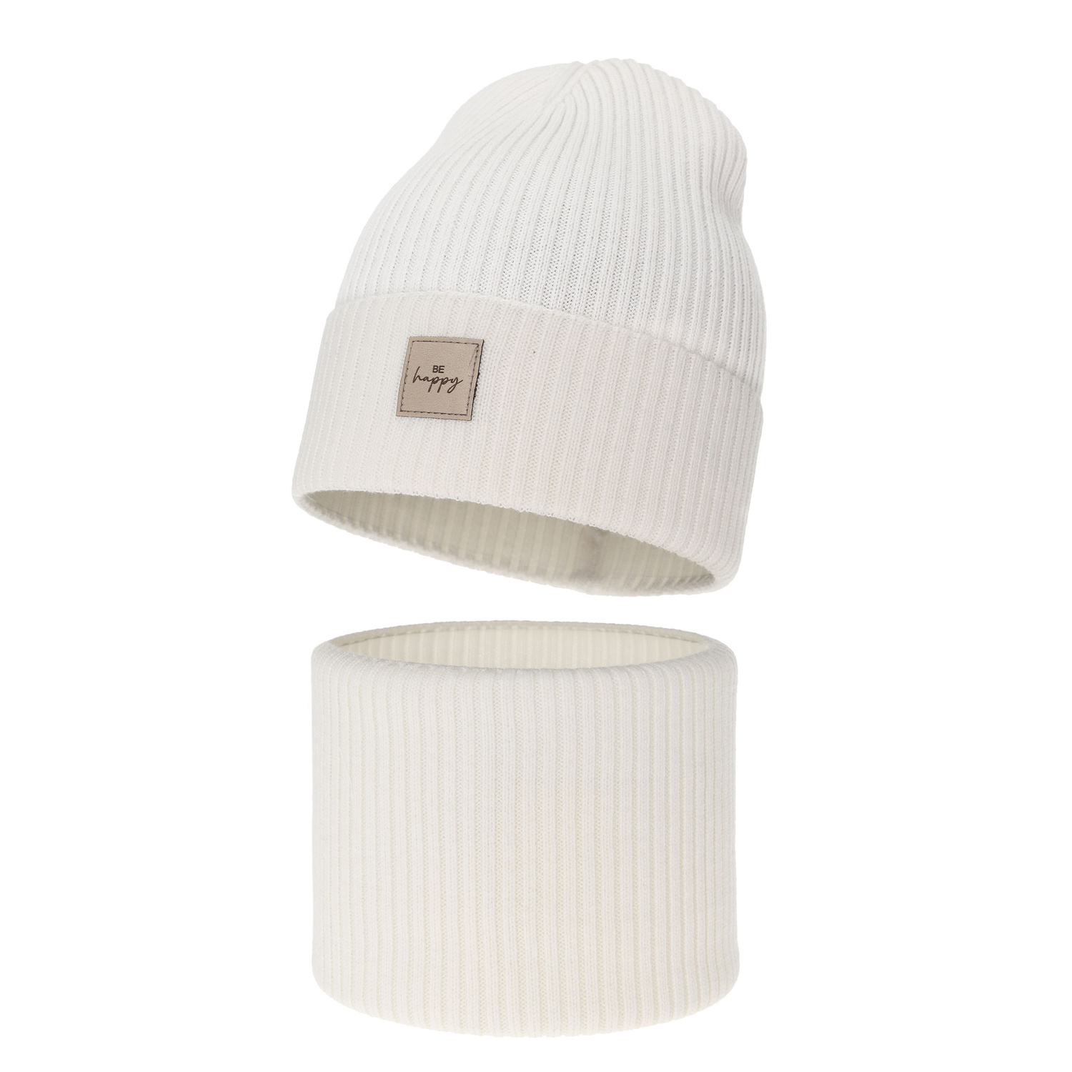 Meisjes herfst/lente set muts en buissjaal, wit, 100% Merino Wol, Vanita