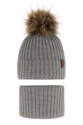 Jongens winter set, lichtgrijs, met garen pompon, Onyks