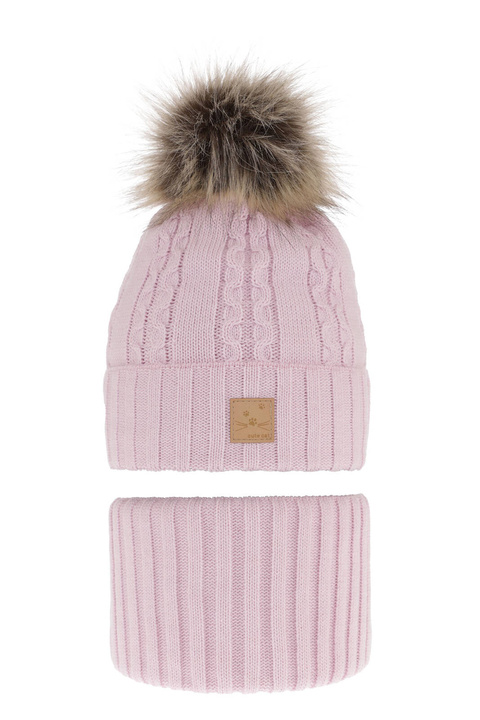 Meisjes winter set muts en buissjaal, lila, met garen pompon, Alexia