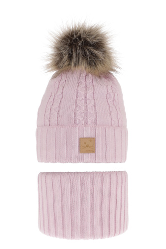 Meisjes winter set muts en buissjaal, lila, met garen pompon, Alexia