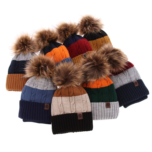 Jongens winter set, oranje, met garen pompon, Karmel