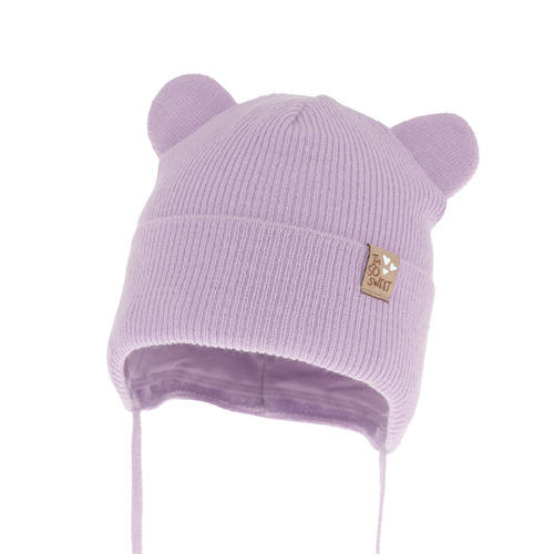 Meisjes herfst/lente muts, paars, met bindkoorden, Noemi