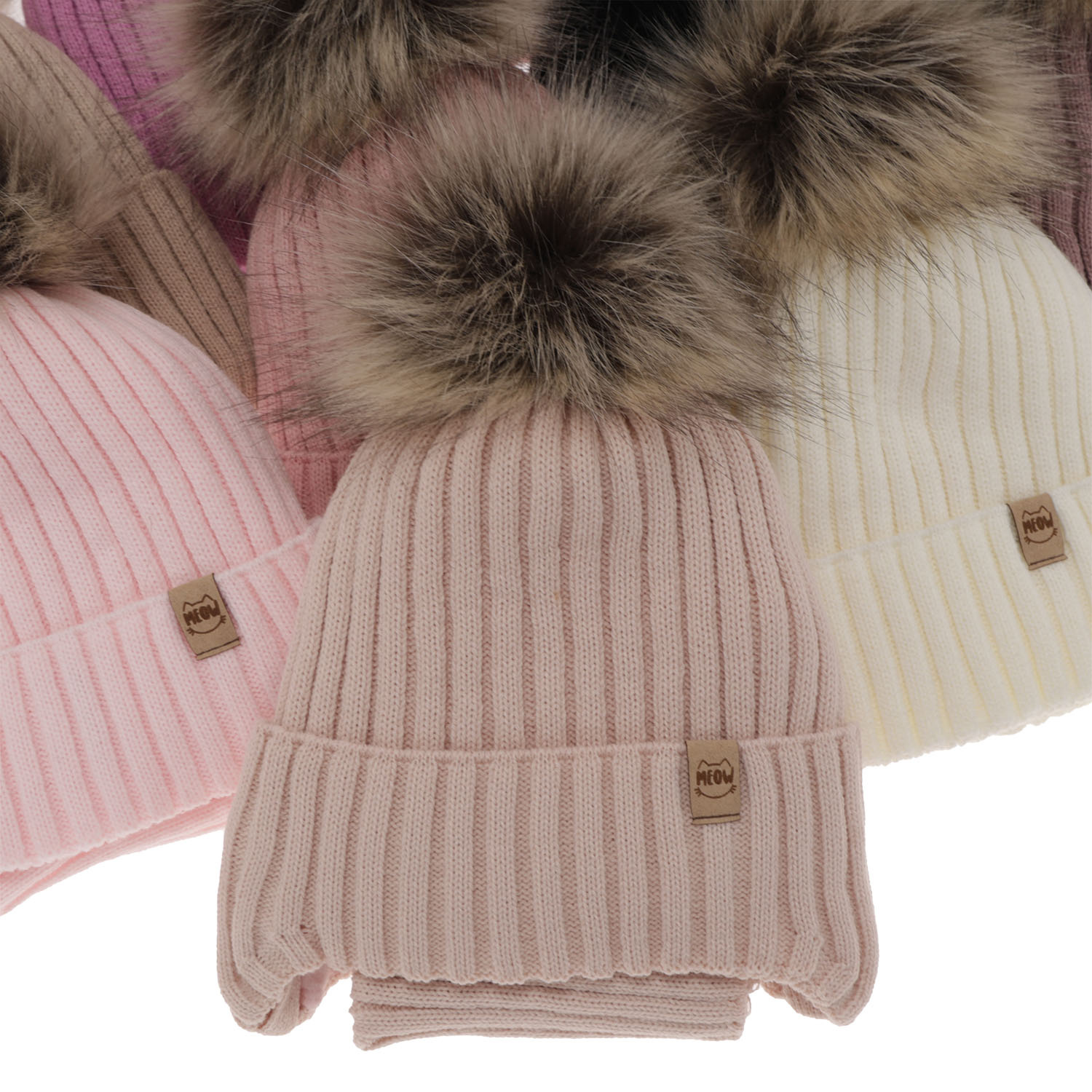 Meisjes winter set muts en buissjaal, grijs, met garen pompon, Louisa