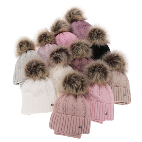 Meisjes winter set, roze, met garen pompon, Felia