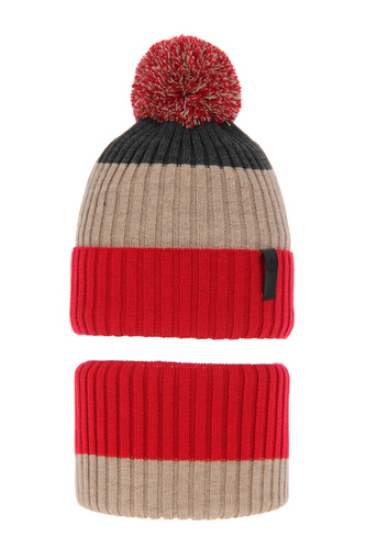 Jongens winter set, rood, met garen pompon, Karson