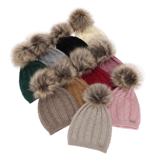 Dames wintermuts, roze, met merinowol, Bafi