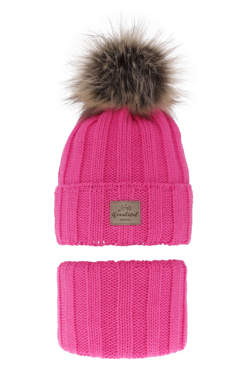 Meisjes winter set, roze, met garen pompon, Kaliope