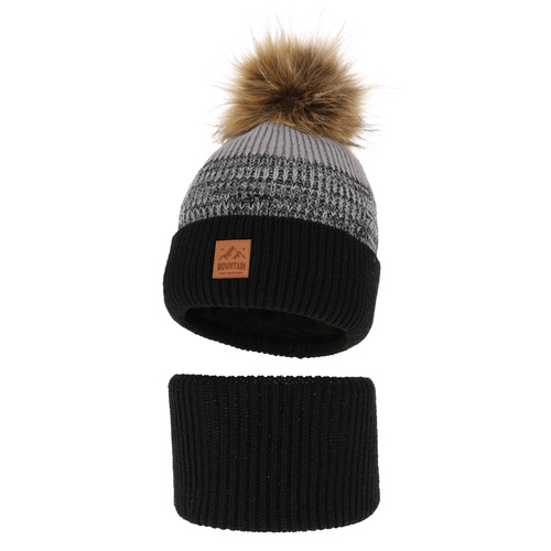 Jongens winter set, zwart, met garen pompon, Buffalo