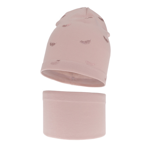 Meisjes herfst/lente set muts en buissjaal, roze, katoenen, Florena