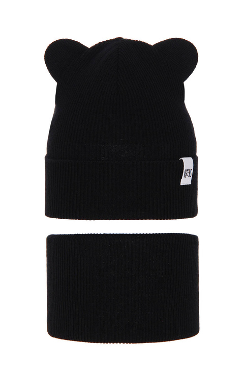 Meisjes herfst/lente set muts en buissjaal, puuvillalla, zwart, Kajra