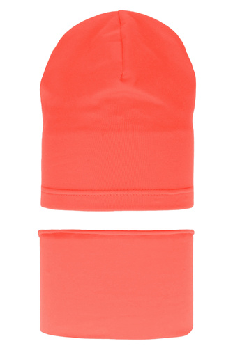 Meisjes herfst/lente set muts en buissjaal, koralli, katoen, Hazelka