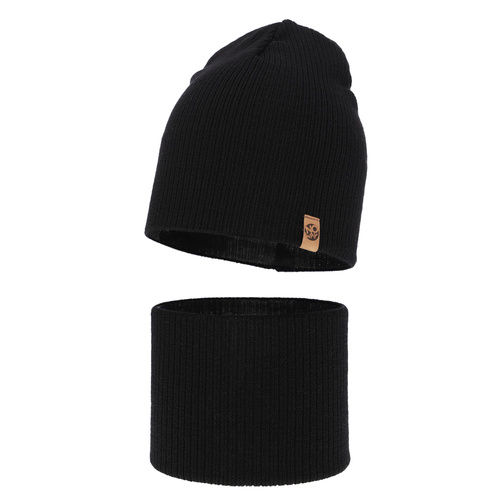 Jongens herfst/lente set muts en buissjaal, zwart, 100% Merino Wol, Richi