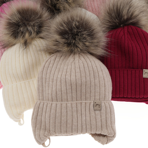 Meisjes winter set muts en buissjaal, wit, 100% Merino Wol, met bindkoorden, Junika