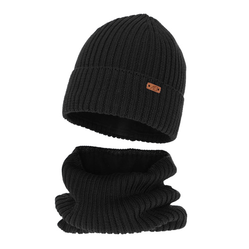 Jongens winter set, zwart, gevoerd met fleece, met merinowol, Palermo