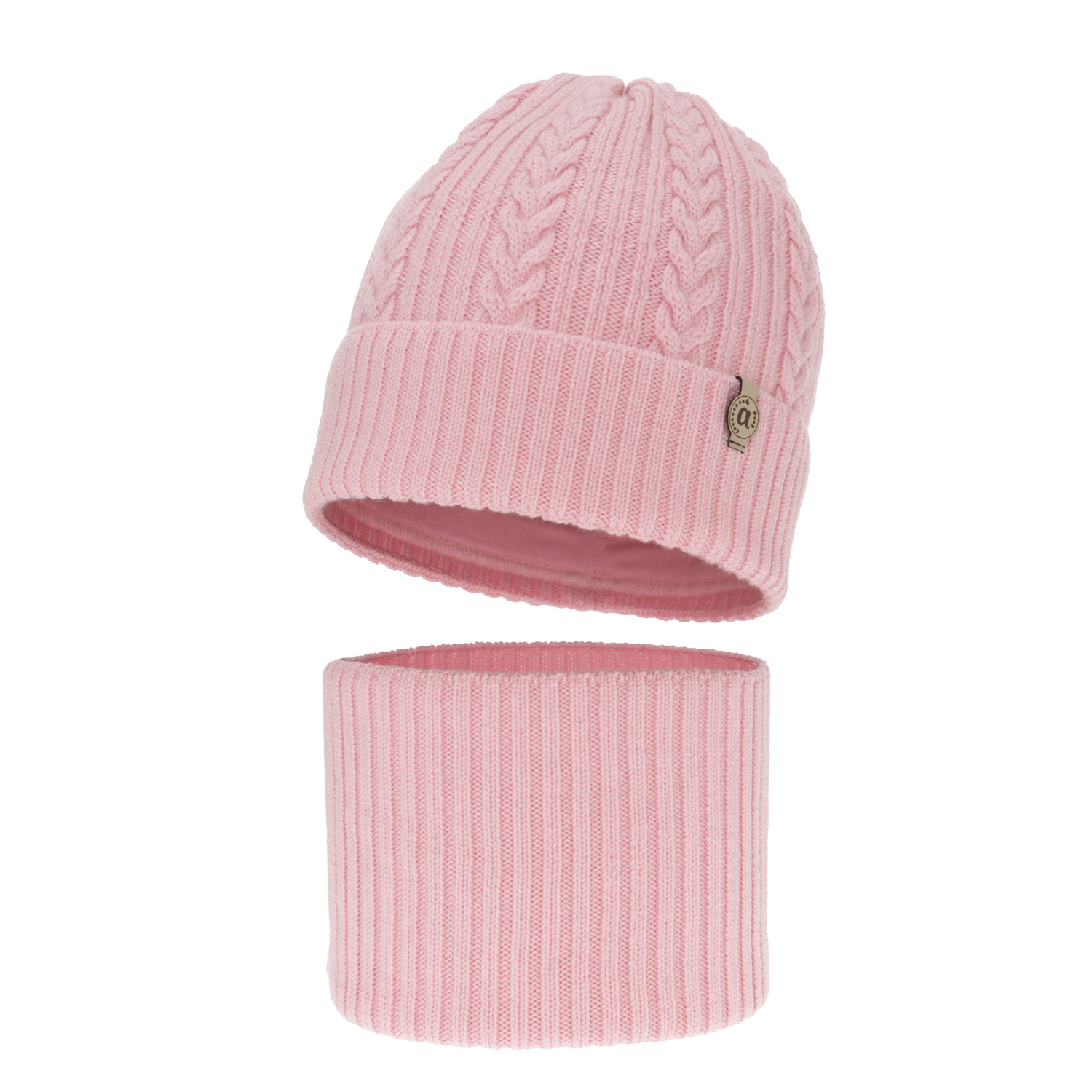 Meisjes winter set muts en buissjaal, roze, 100% Merino Wol, Jenny