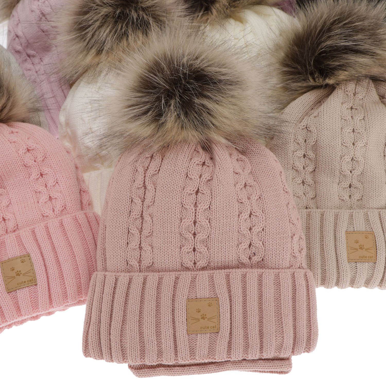 Meisjes winter set muts en buissjaal, paars, met garen pompon, Alexia