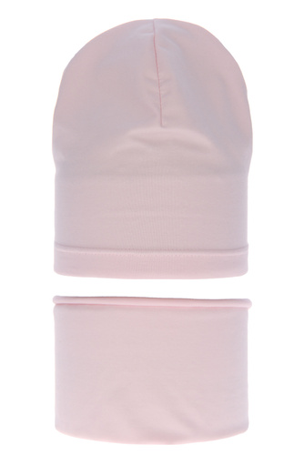 Meisjes herfst/lente set muts en buissjaal, roze, katoenen, Hazelka