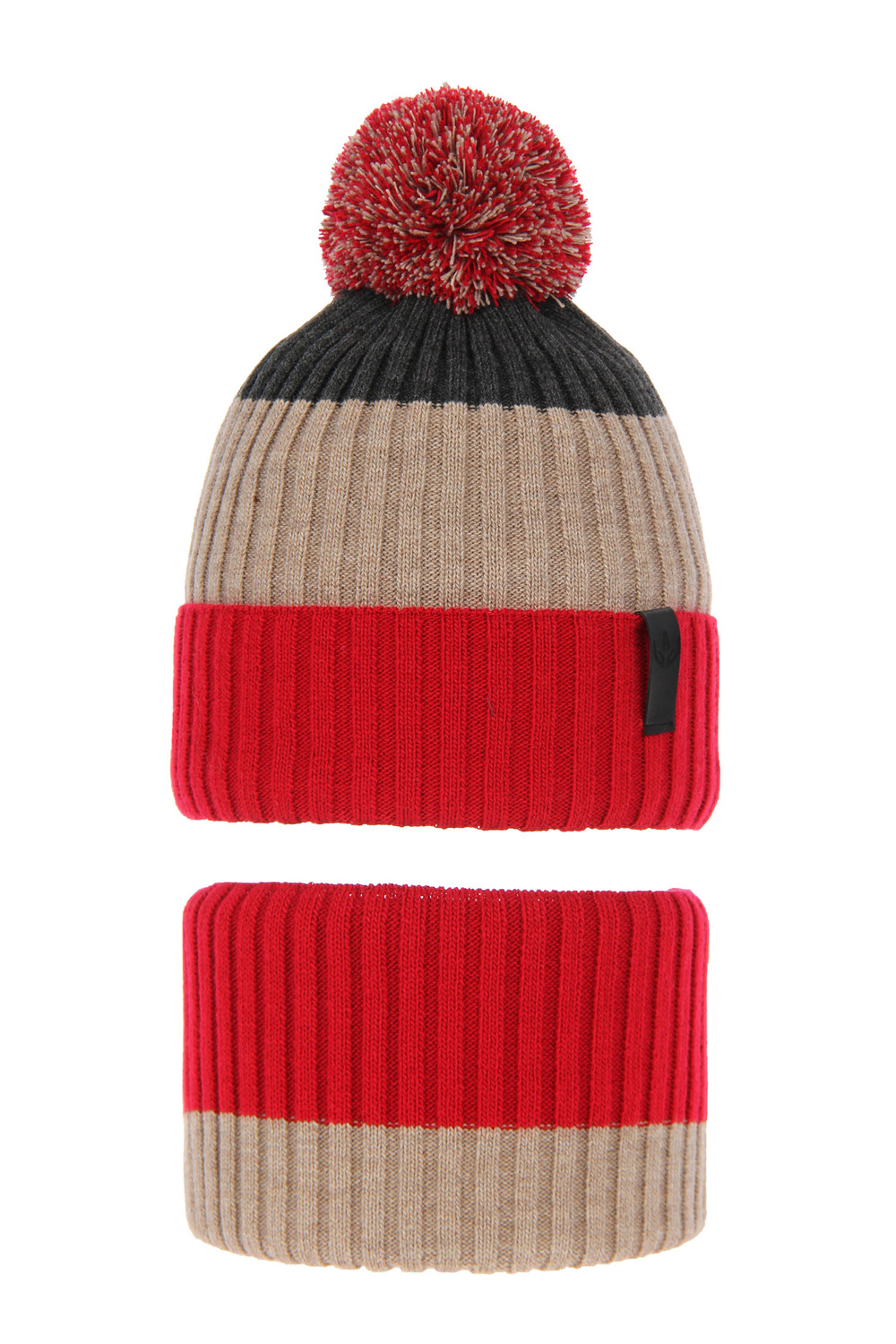 Jongens winter set, rood, met garen pompon, Karson