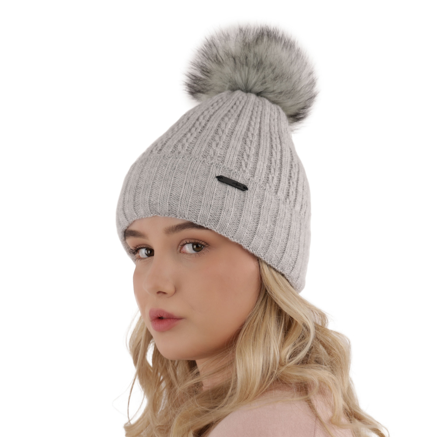 Dames wintermuts, zwart, met garen pompon, Karizma