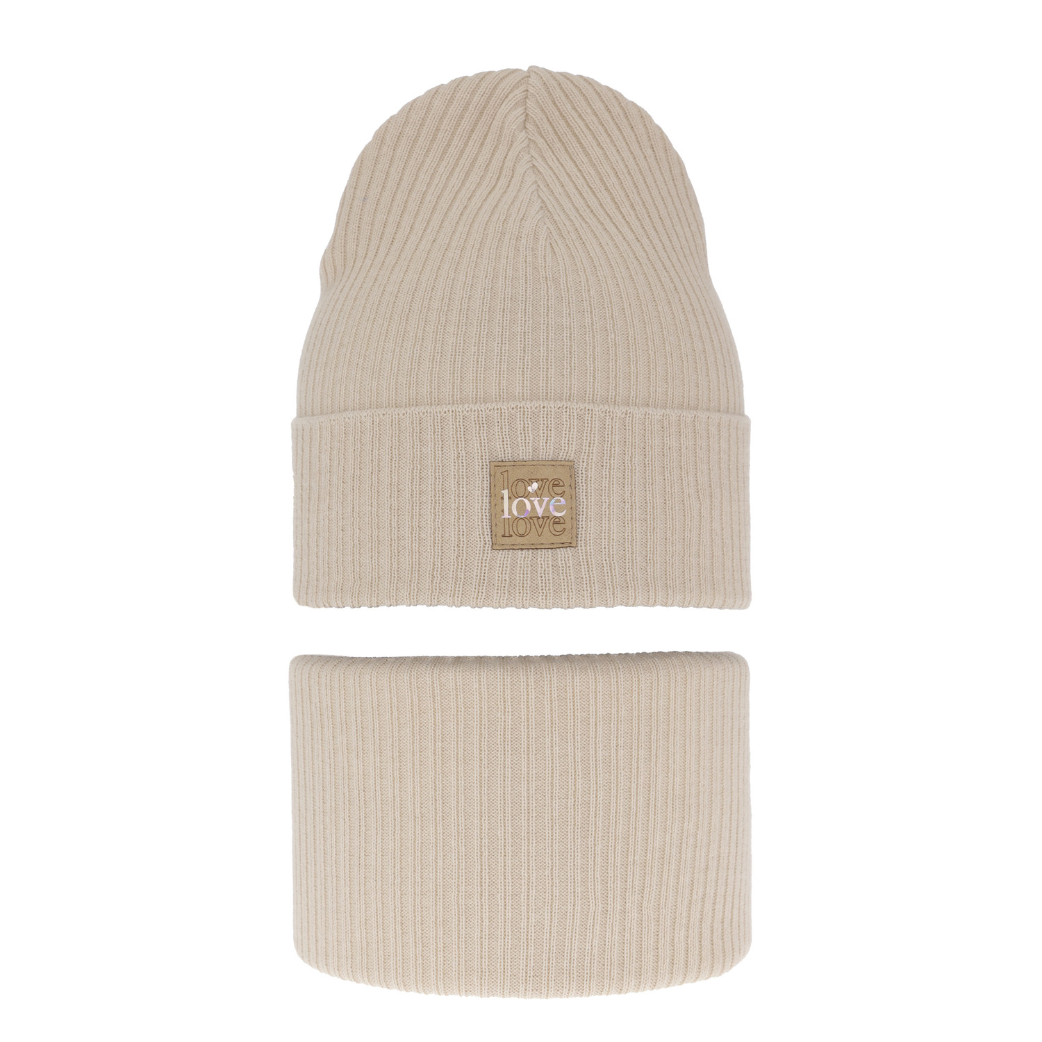 Meisjes herfst/lente set muts en buissjaal, puuvillalla, beige, Furora