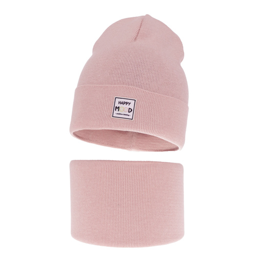 Meisjes herfst/lente set muts en buissjaal, puuvillalla, roze, Mersila