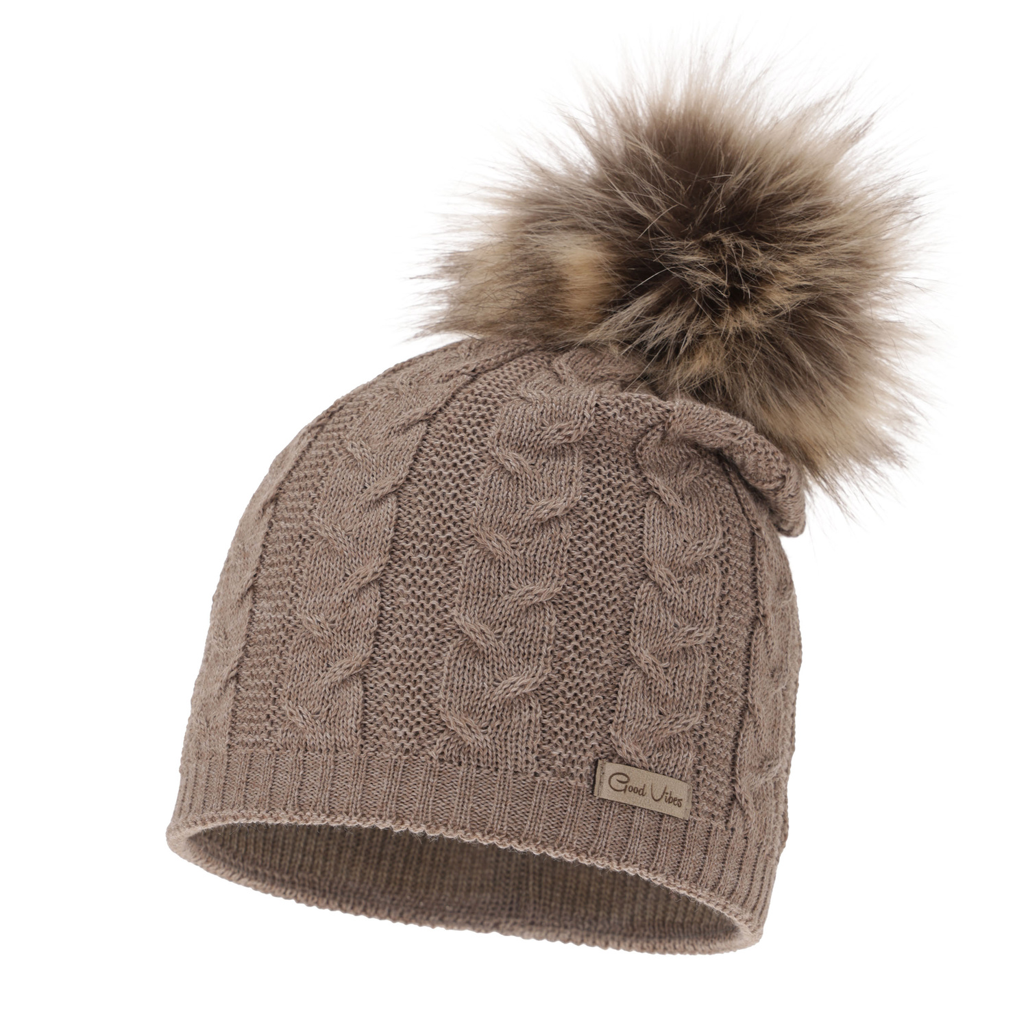 Dames wintermuts, donker beige, met merinowol, Bafi