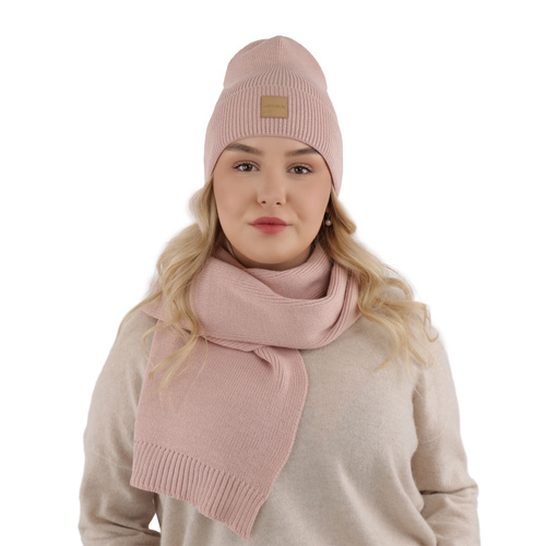 Dames winter set muts en sjaal, roze, Nathalie