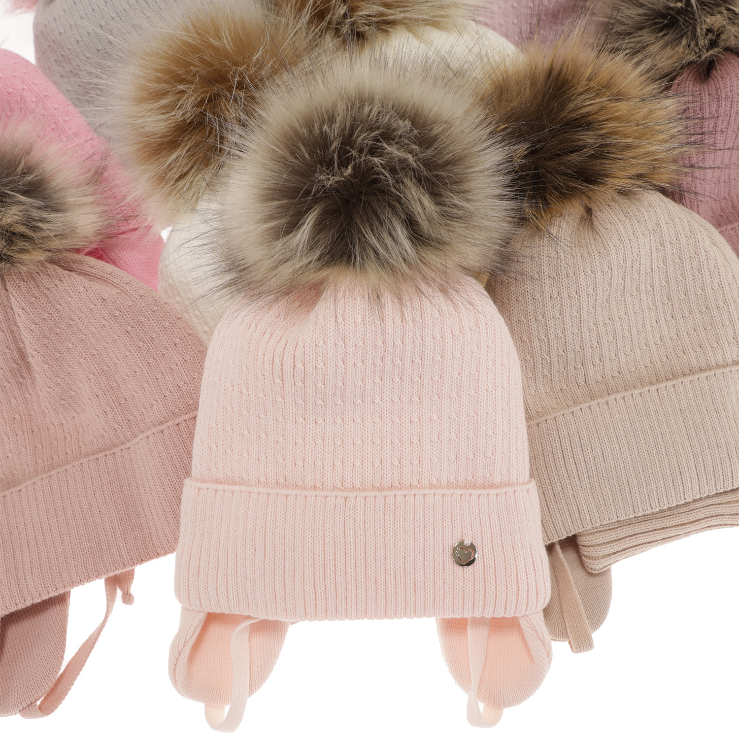 Meisjes winter set muts en buissjaal, roze, met garen pompon, Debra