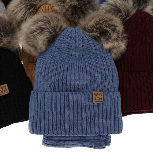 Jongens winter set, marineblauw, met twee pompons, Oxford