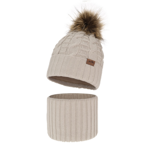 Jongens winter set, beige, met garen pompon, Cent