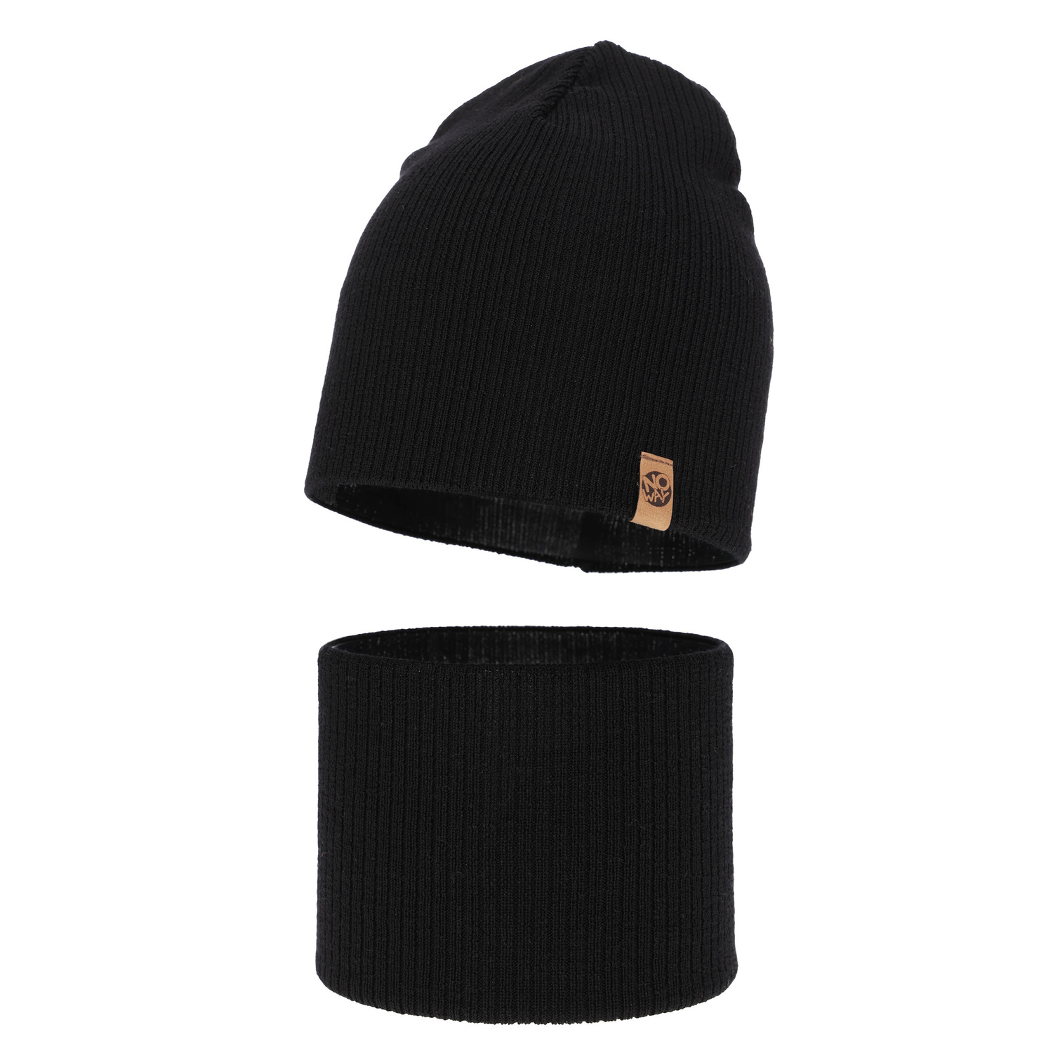 Jongens herfst/lente set muts en buissjaal, zwart, 100% Merino Wol, Richi