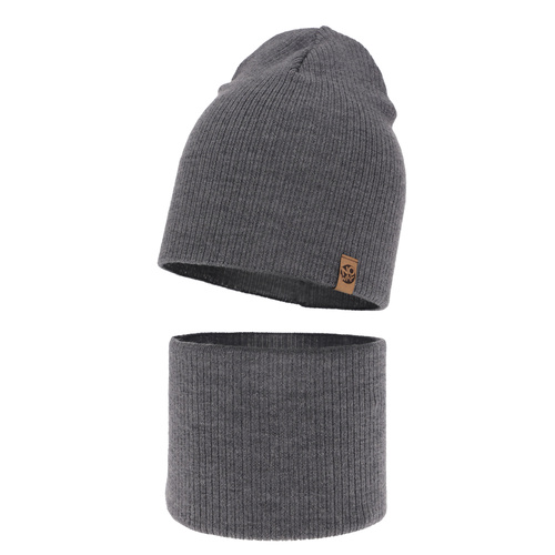 Jongens herfst/lente set muts en buissjaal, grijs, 100% Merino Wol, Richi