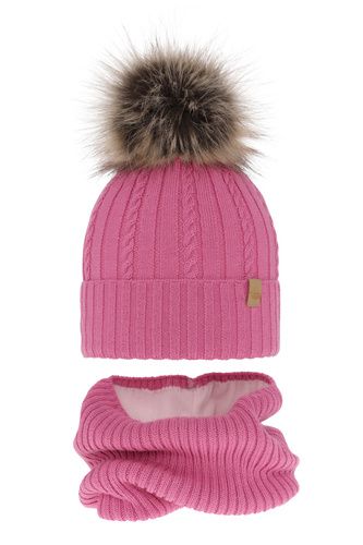 Meisjes winter set, roze, met merinowol, Mirabel